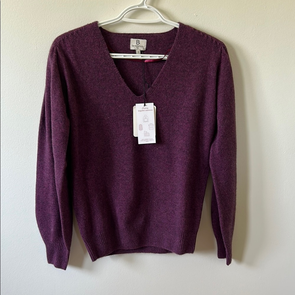 Elegant Purple V-Neck Sweater Long Sleeve